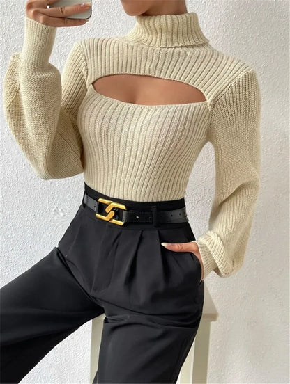 "GlamWrap" Chic Hollowed-Out Turtleneck Sweater