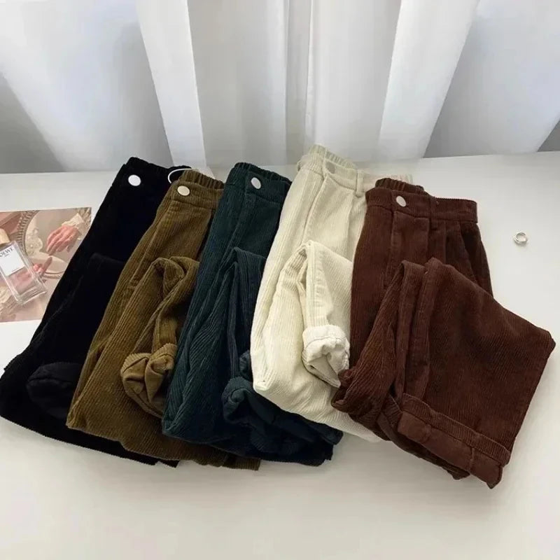 Retro High Waist Corduroy Pants for Women