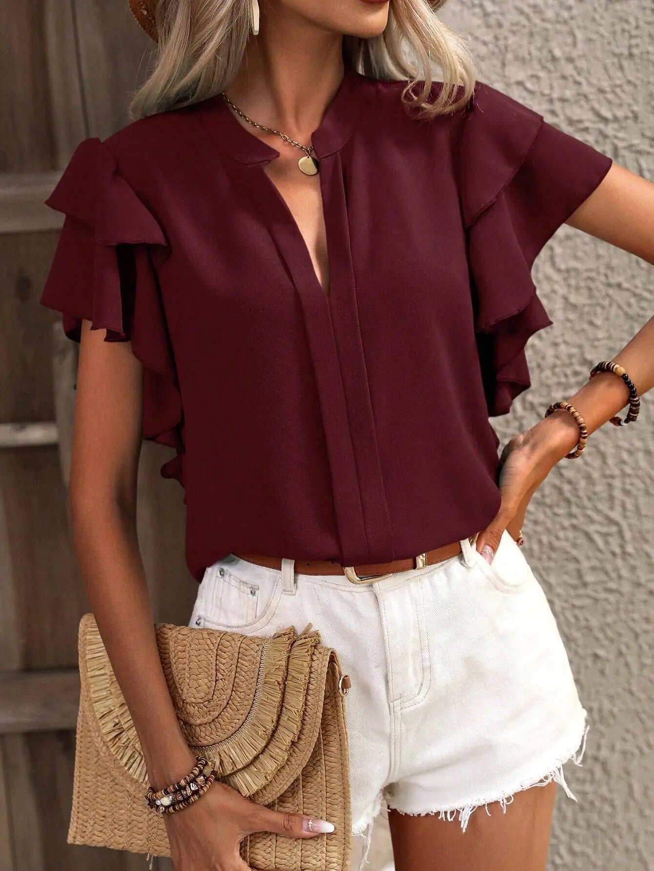 Chiffon Shirt Double Layer Blouse Summer Top 